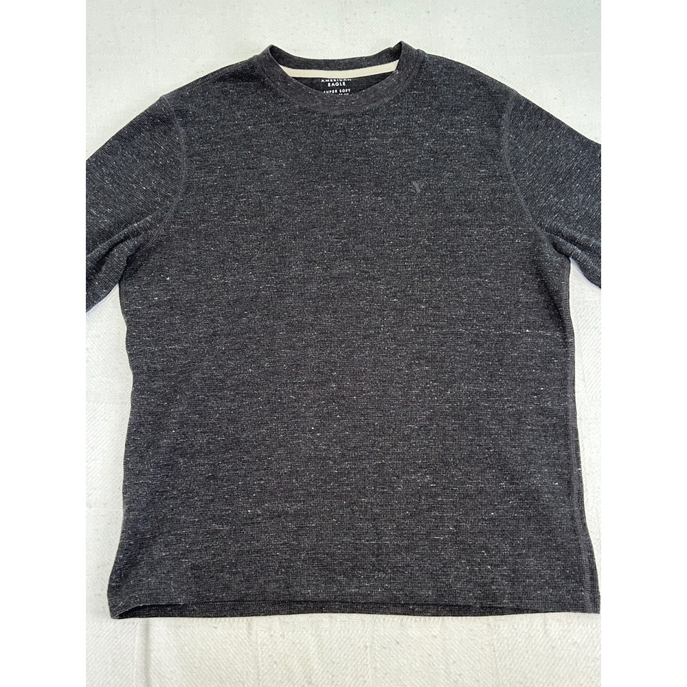 American Eagle Super Soft Thermal Shirt Mens Large Gray Long Sleeve Waffle Knit